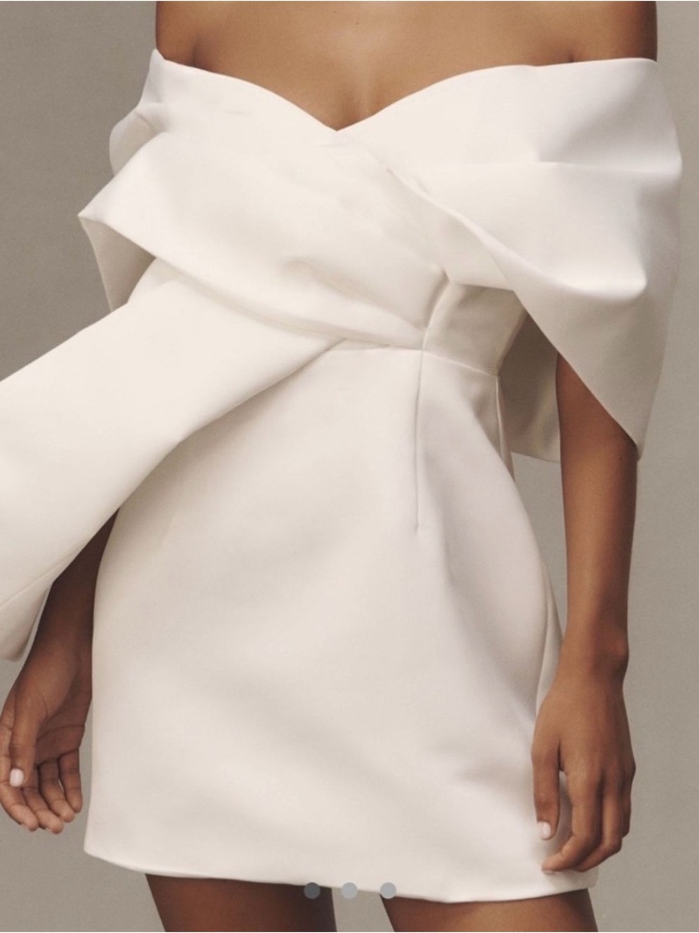 Anthropologie Off-Shoulder White Mini Dress with Sculpted Bow